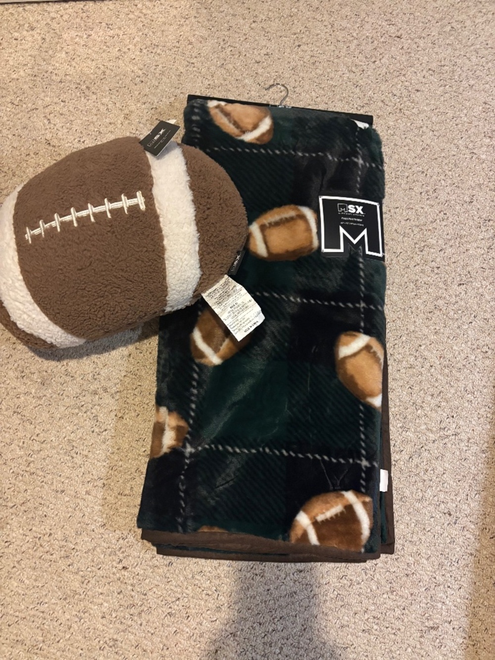 “New” MSX by Michael Strahan Plush Football Blanket & Decorative Pillow